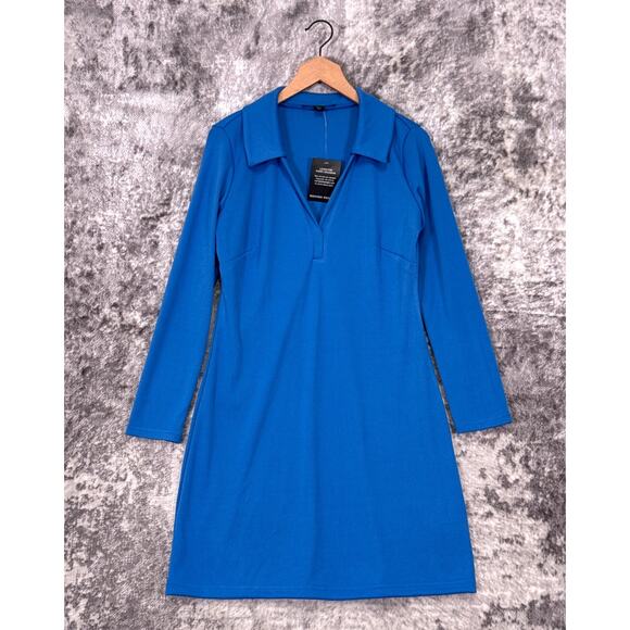 New Boston Proper Dress Medium Womens Light Blue Collared Long Sleeve Tunic - Picture 1 of 8